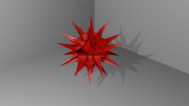 red abstract spatial object with spines hovering in space, rotation, zooming, full HD video