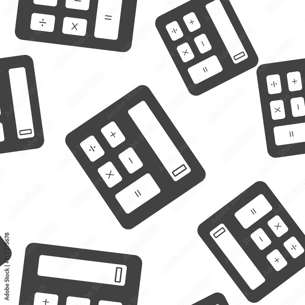 Poster vector icon calculator seamless pattern on a white background.