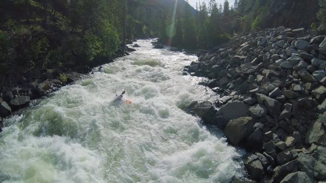 Extreme Whitewater Kayaking Waterfall Drop Aerial Slow Motion