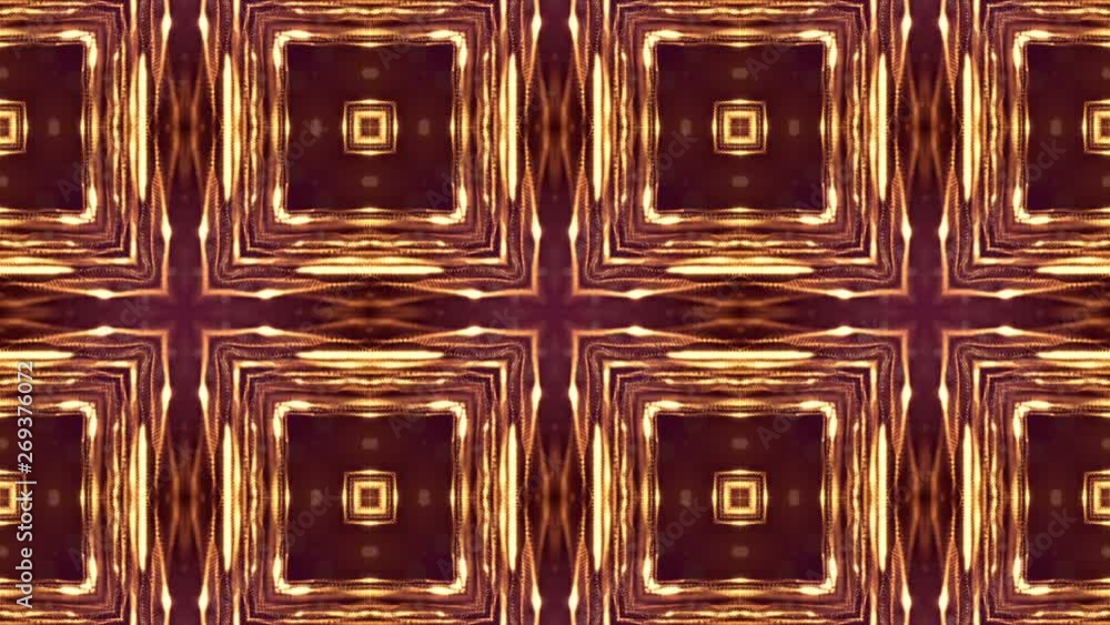 Poster glow particles form sci-fi background. looped 3d animation. golden red symmetrical structures ver 2