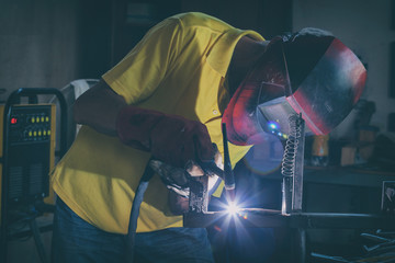 Welding steel elements at the factory or workshop