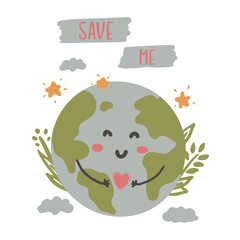 Fototapeta premium Cute cartoon Earth Day vector illustration