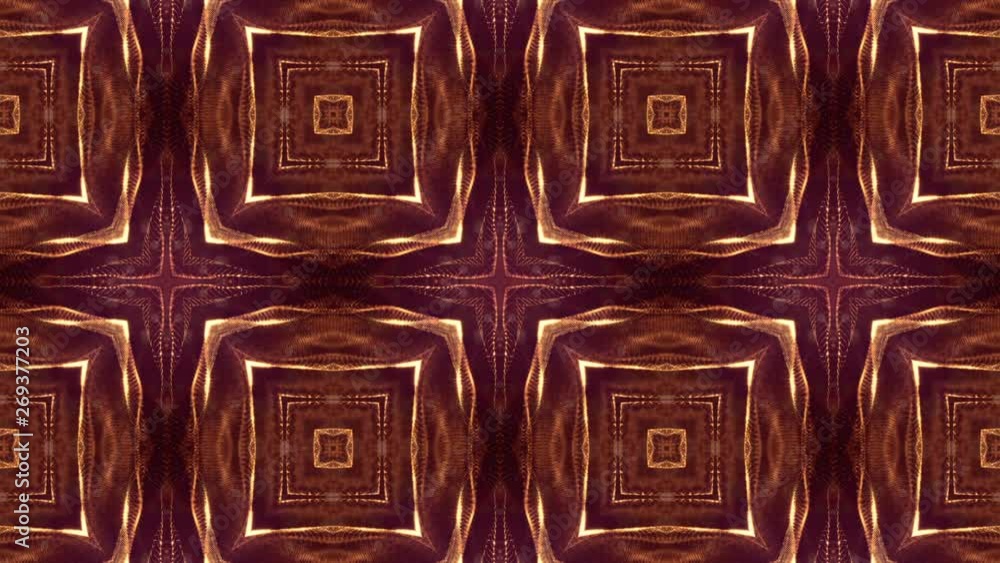 Poster glow particles form sci-fi background. looped 3d animation. golden red symmetrical structures ver 3