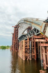 Large bridge under construction across the Dnieper River in Kiev Ukraine