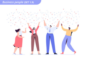 People celebrate success together. Business team have fun. Flat vector characters isolated on white background.