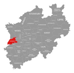 Viersen red highlighted in map of North Rhine Westphalia DE