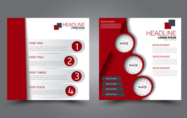 Square flyer design. A cover for brochure.  Website or advertisement banner template. Vector illustration. Red color.