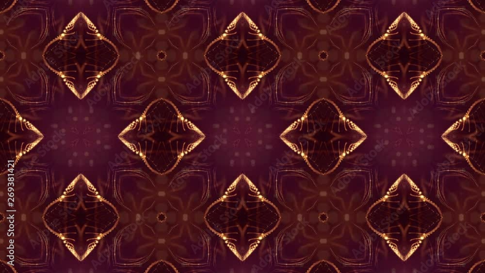 Poster glow particles form sci-fi background. looped 3d animation. golden red symmetrical structures ver 9