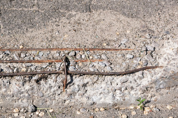 Destroyed concrete curb