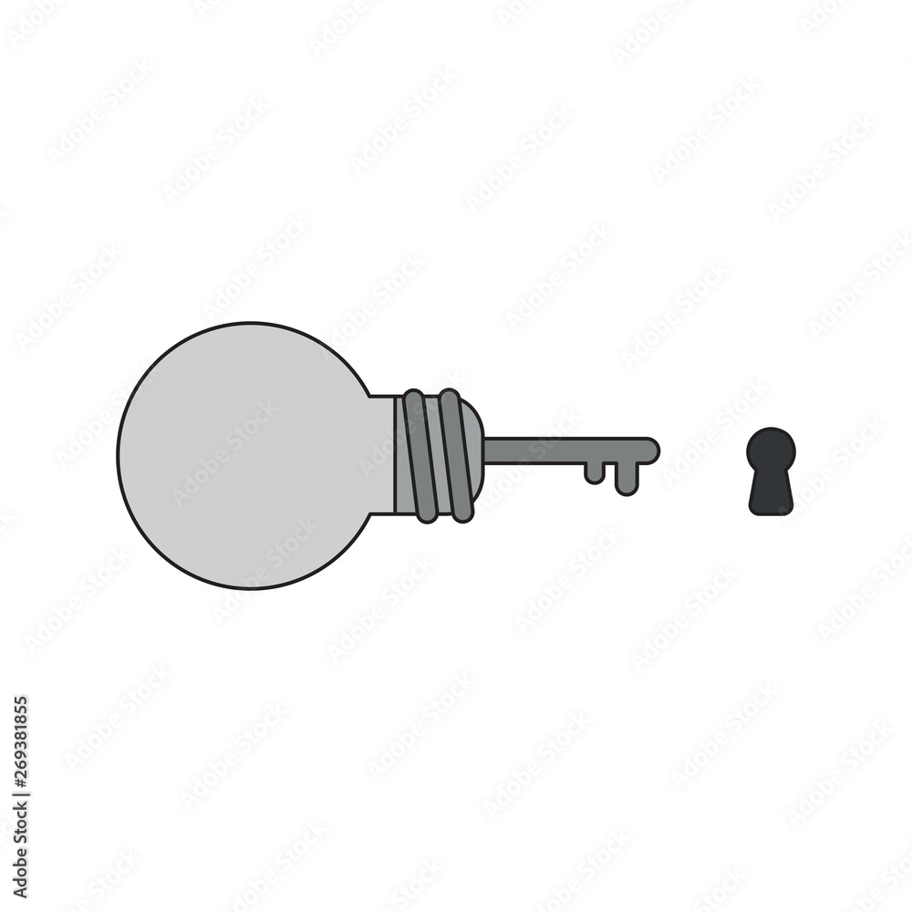 Poster vector icon concept of light bulb key with keyhole.
