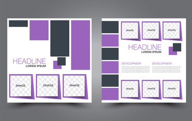 Fototapeta premium Square flyer design. A cover for brochure. Website or advertisement banner template. Vector illustration. Purple color.
