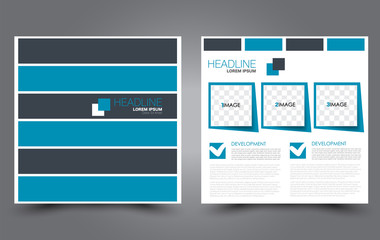 Square flyer design. A cover for brochure.  Website or advertisement banner template. Vector illustration. Blue color.