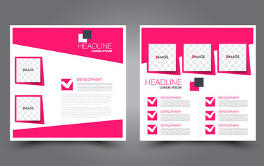Square flyer design. A cover for brochure.  Website or advertisement banner template. Vector illustration. Pink color.