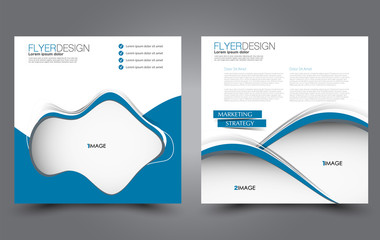 Square flyer design. A cover for brochure.  Website or advertisement banner template. Vector illustration. Blue color.