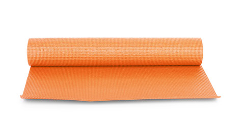 orange color yoga matt on background