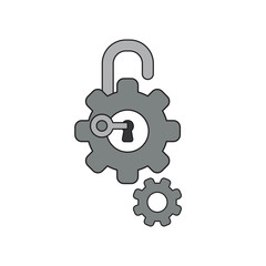 Vector icon concept of gears with padlock, keyhole and key unlock.