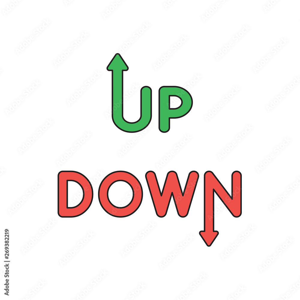 Poster vector icon concept of up and down words with arrow up and down.