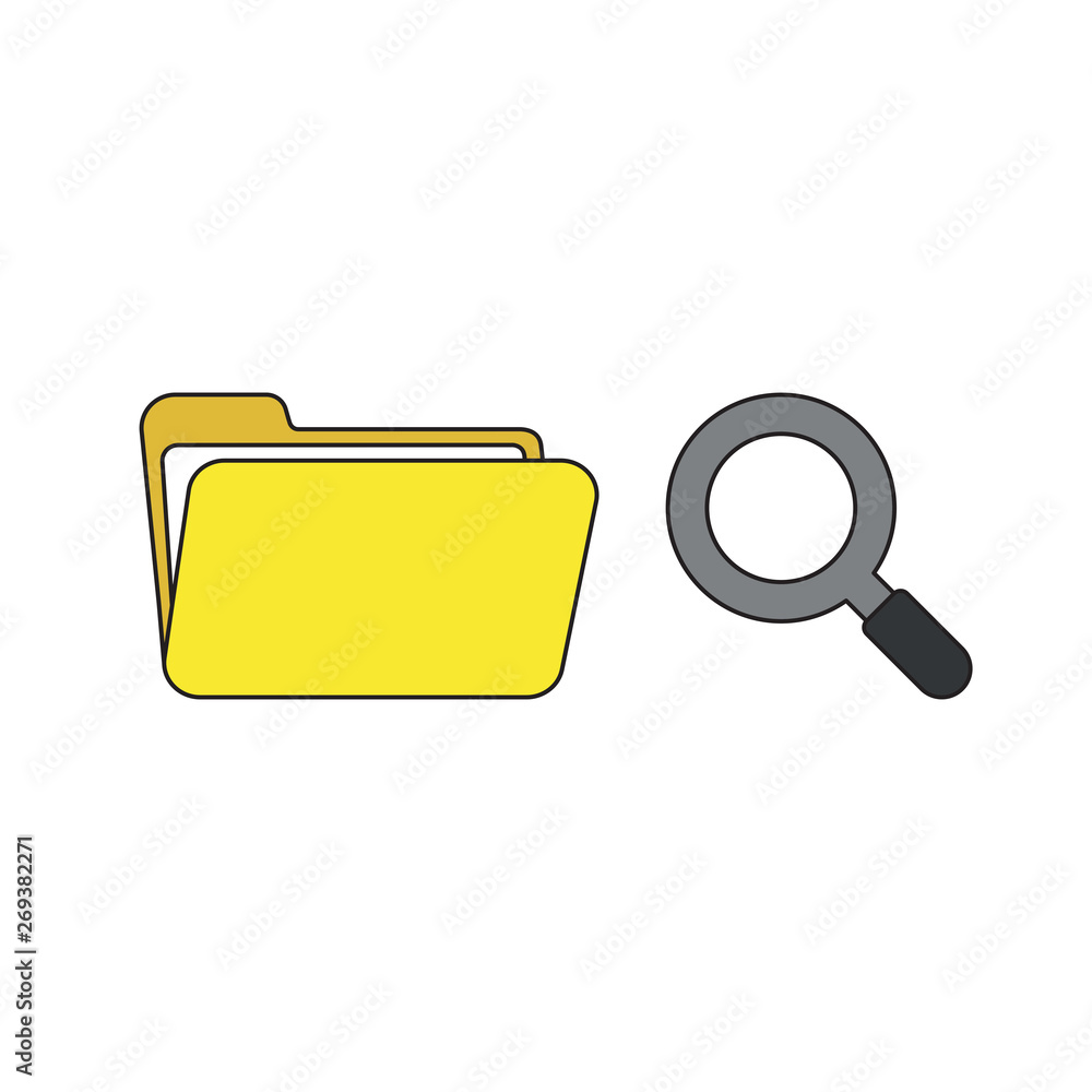 Poster vector icon concept of opened folder with magnifying glass.