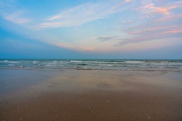 Beautiful Tropical Beach Hua Hin, Prachuap Khiri Khan Province, Thailand. blue ocean background Summer view Sunshine at Sand and Sea Asia Beach Destinations 