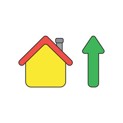 Vector icon concept of house with arrow up.