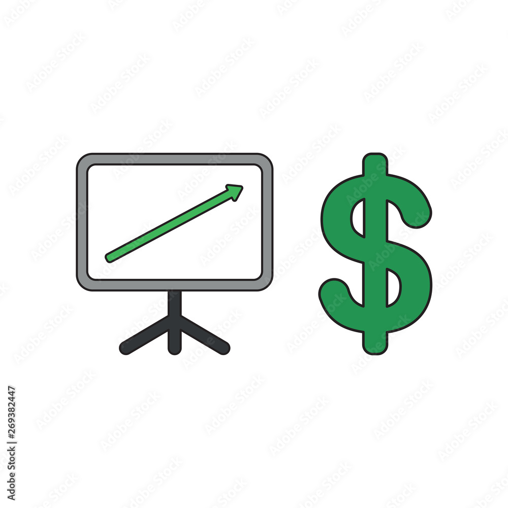 Poster vector icon concept of sales chart arrow moving up with dollar.