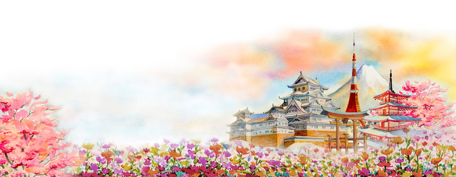 Famous Landmarks Of Japan In Spring.