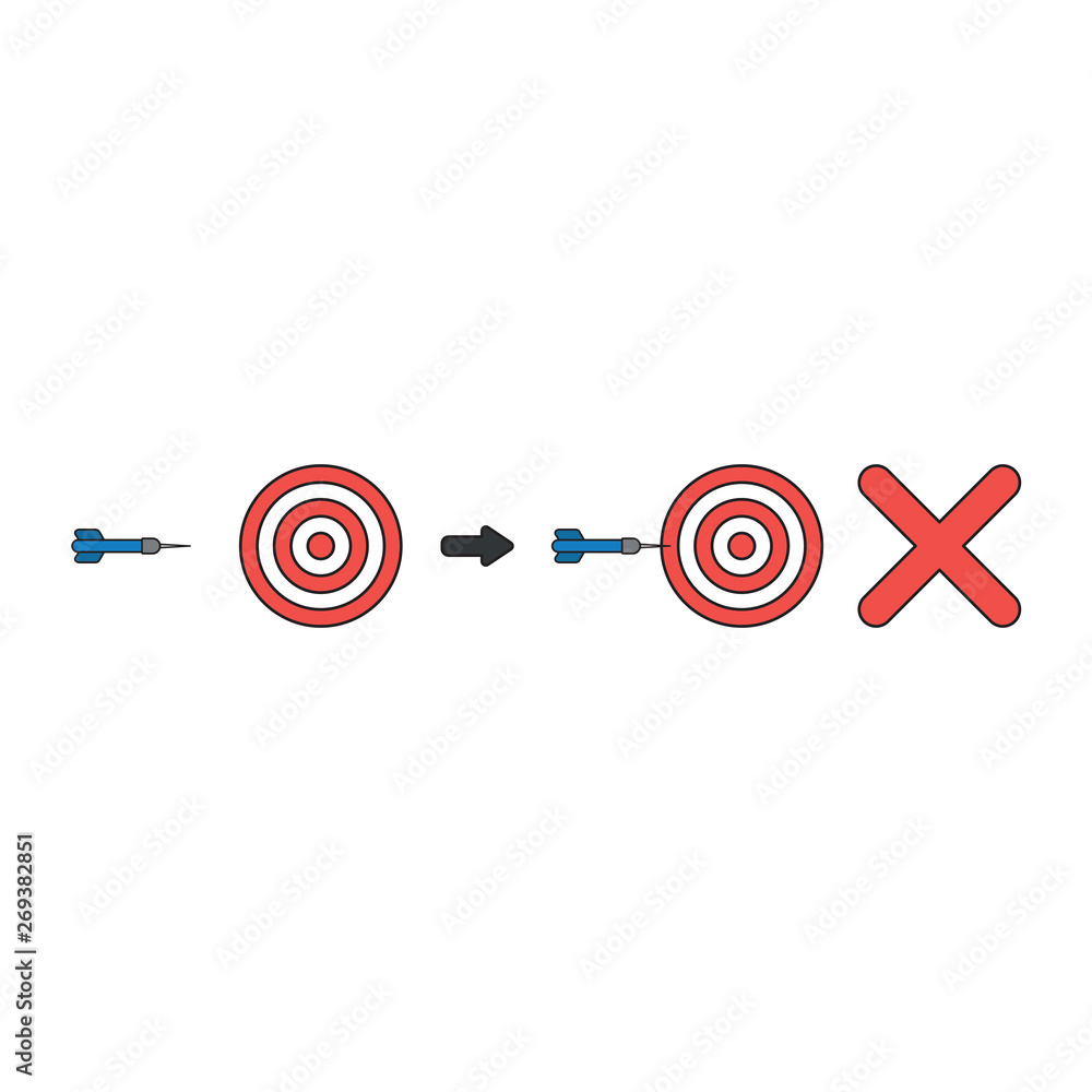 Aufkleber vector icon concept of bulls eye and dart miss target with x mark.