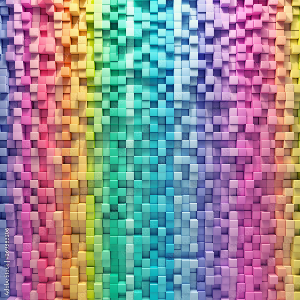Poster 3d rendering abstract background colorful cubes wall