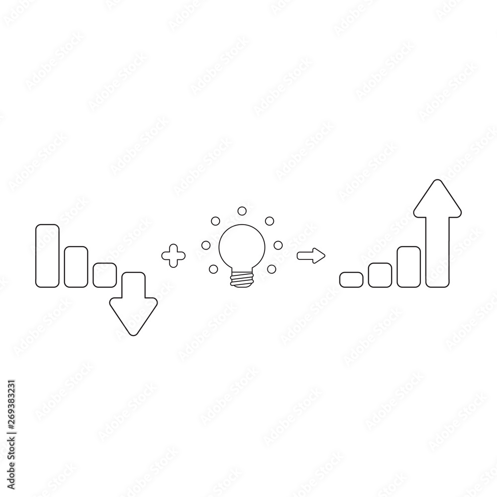 Aufkleber vector icon concept of sales bar graph moving down plus light bulb idea and up.