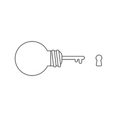Vector icon concept of light bulb key with keyhole.