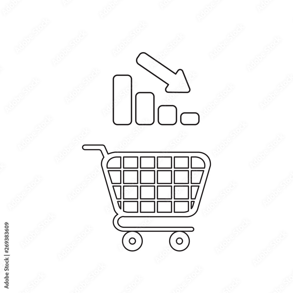 Poster vector icon concept of shopping cart with bar graph down.