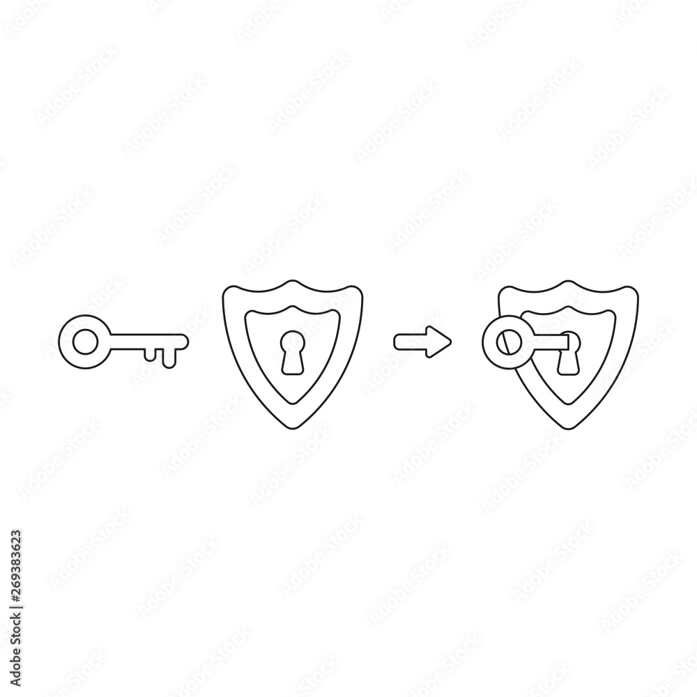 Poster vector icon concept of shield with keyhole and key.