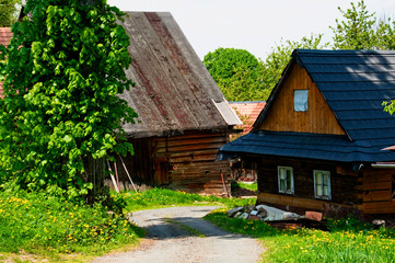 Fototapeta na wymiar Ramshackle wooden houses.