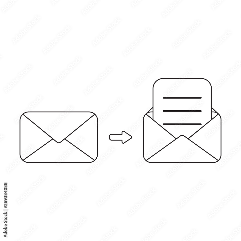 Aufkleber vector icon concept of closed and opened envelope with written paper.