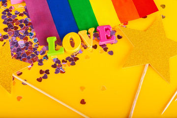LGBT concept, text love, LGBT flag