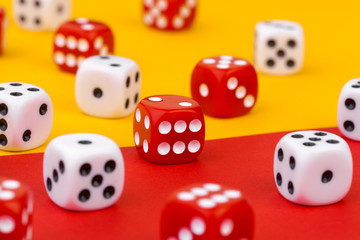 Gaming dice on color background