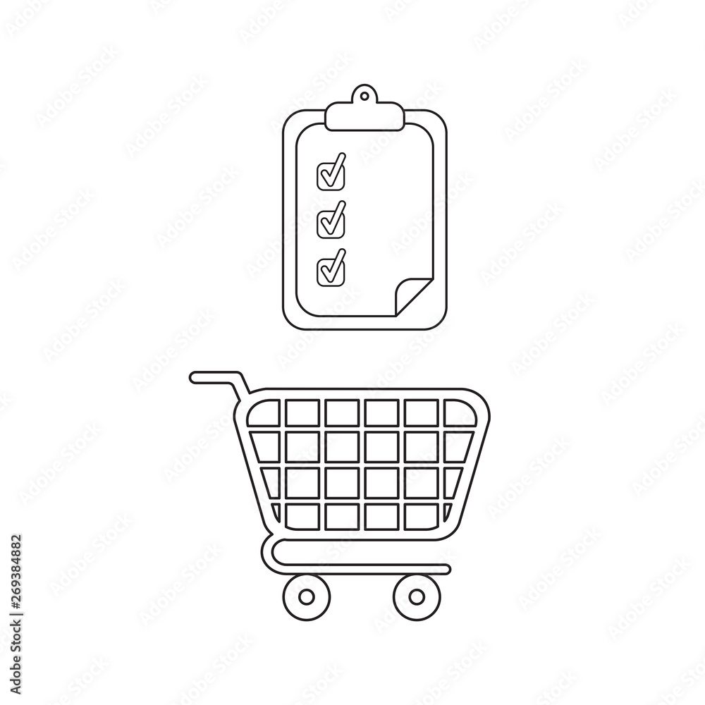 Aufkleber vector icon concept of shopping cart with clipboard and check marks.