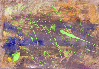 Abstract background, hand-painted texture, watercolor painting, splashes, drops of paint, paint smears. Design for backgrounds, wallpapers, covers and packaging.
