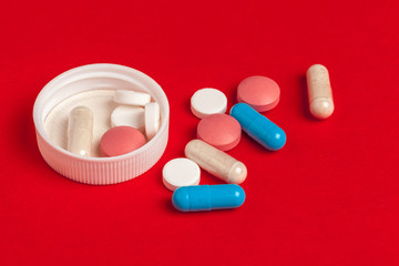 Medical pills or tablets close up view