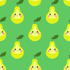 cute pear character seamless pattern