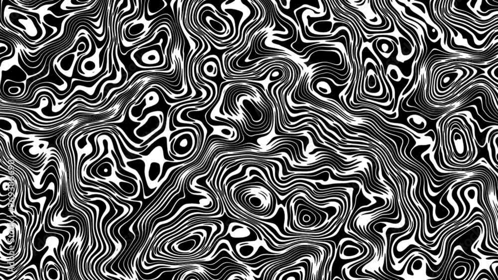 Poster Moving random wavy texture. Psychedelic animated background. Looping footage.