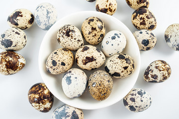 Fresh bird egg quail eggs on white background