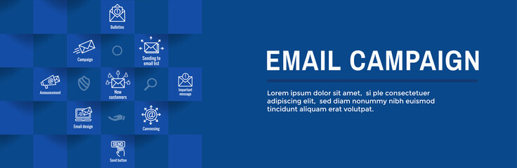 Email marketing campaigns icon set - web header banner