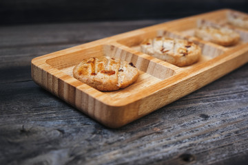Homemade cookies on wooden tray