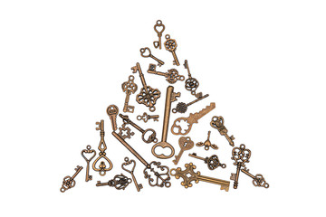 Vintage Keys Collection Isolated On White Background With A Triangle Arrangement