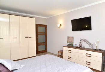 KALININGRAD, RUSSIA - MAY 13, 2019: Situation of the modern bedroom. Interior