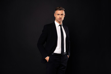 Portrait of his he nice-looking attractive chic gorgeous content guy financier executive director...