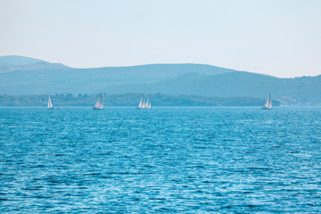 Obraz premium yachts with white sails in blue sea