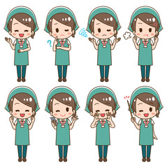 Supermarket clerk illustration set