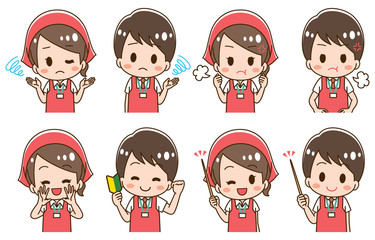 Supermarket clerk illustration set